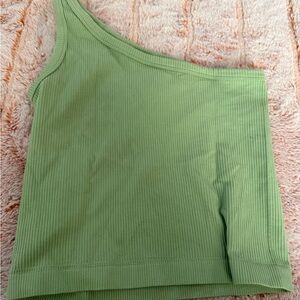 Green Fornia One-Shoulder Ribbed Top